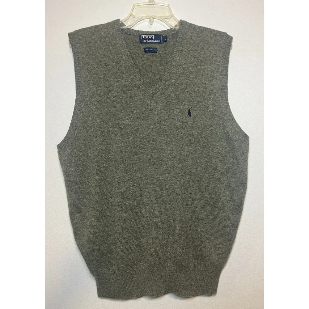 Polo Ralph Lauren Vintage Lambswool Sweater Vest Mens Large Olive Green Preppy